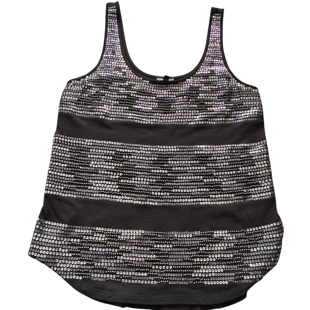 Y2K Indie Sleeze Glam Express Sequins Beaded Tank Top M Going Out Metallic Disco